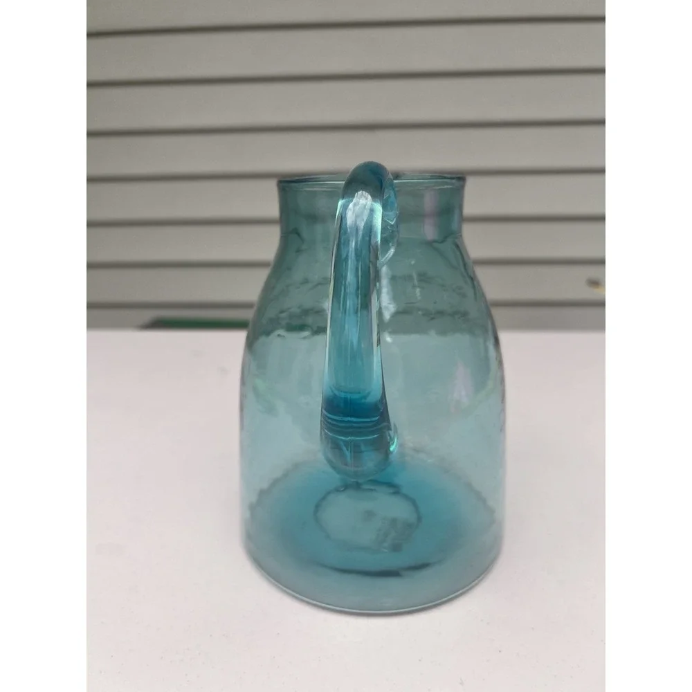 Pottery Barn Aqua Acrylic Pitcher Faux Blown Glass Beverage Jug 8